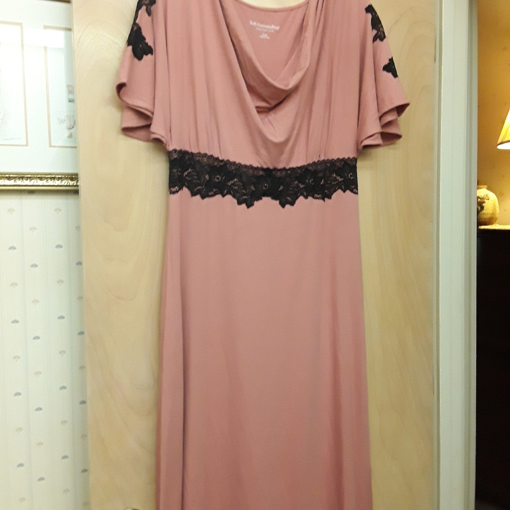 Soft Surroundings Pink Mauve Black Lace Maxi Dress